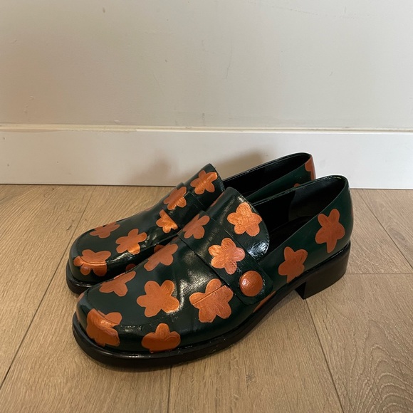 Hand painted floral loafers, weatherproof womens size 10, upcycled! - Picture 1 of 3